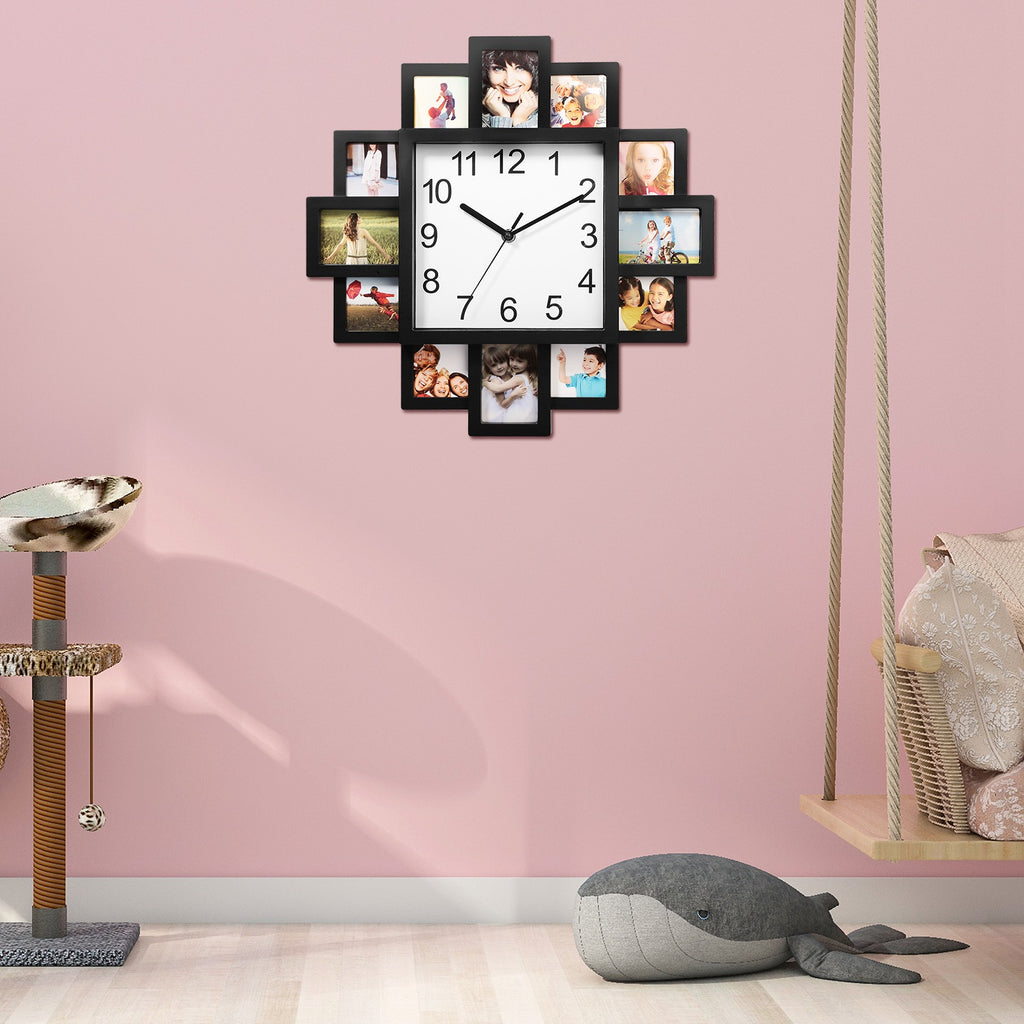 1Pc Photo Frame Clock Picture Collage 12-Picture Display Wall Clock Photowall Wall Hanging Home Decor For Valentines Day Gift