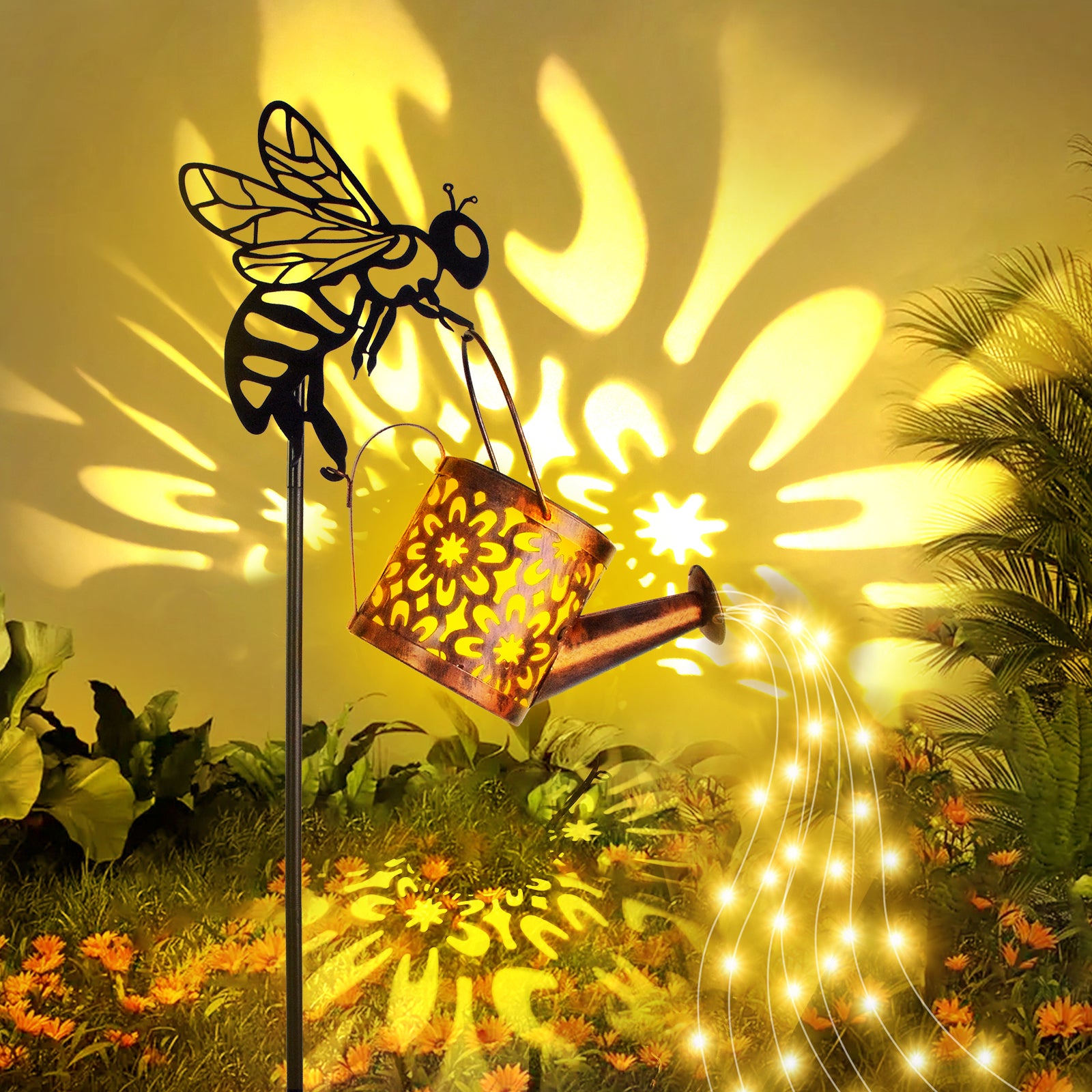 Solar Garden Lights Outdoor Decoration,Flower-shaped Lights Metal Solar Watering Can Lights Outdoor Waterproof, Small Patio Light Yard Lawn Pathway Decor, Gardening Gifts Solar Lantern Out