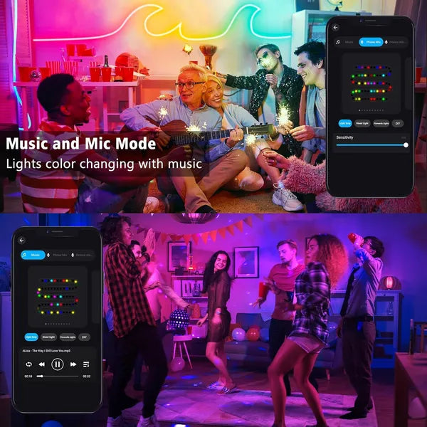 RGB Neon LED Strip Lights, 16.4Ft Led Neon Rope Lights With App Remote Control, Music Sync,Waterproof, Flexible DIY Lights Design For Bedroom, Living, Gaming Room, Party Decor
