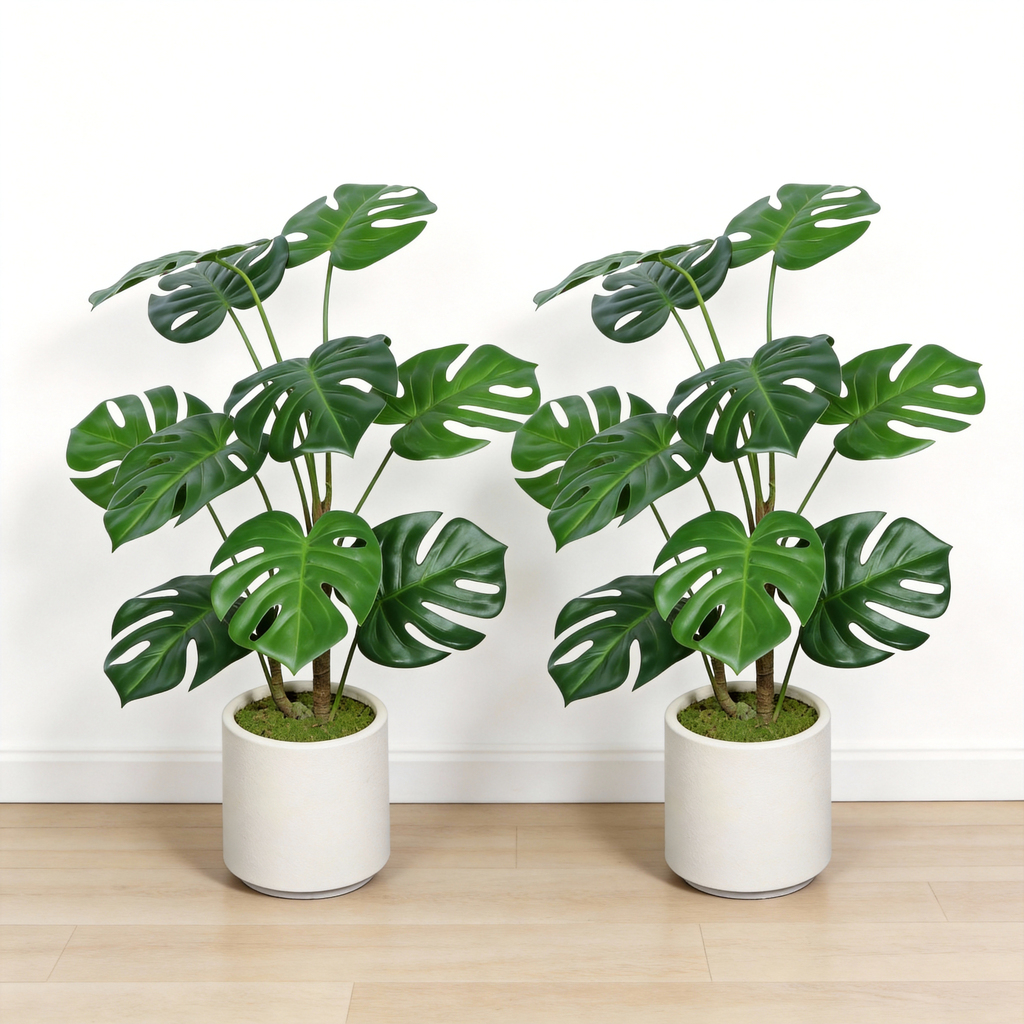 30 Artificial Monstera Deliciosa Plant With White Pot, 2 Pcs  Set