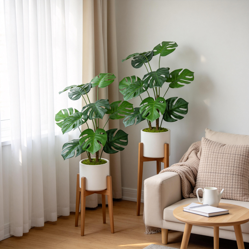 30 Artificial Monstera Deliciosa Plant With White Pot, 2 Pcs  Set