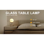 13.5 H Glass Globe Matte Gold Spiral 4 Ring Metal Stand Table Lamp For Living Room, Nightstand Bedside Table Lamp For Bedroom, LED Lamp