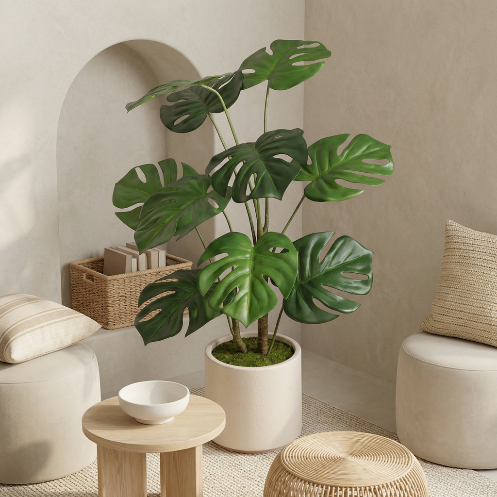 30 Artificial Monstera Deliciosa Plant With White Pot, 2 Pcs  Set