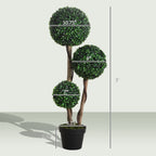 Artificial Plant for Home Decor Indoor & Outdoor Fake Plants Artificial Tree in Pot, 3 Ball Boxwood Topiary Tree for Home Office, Living Room Decor, Dark Green
