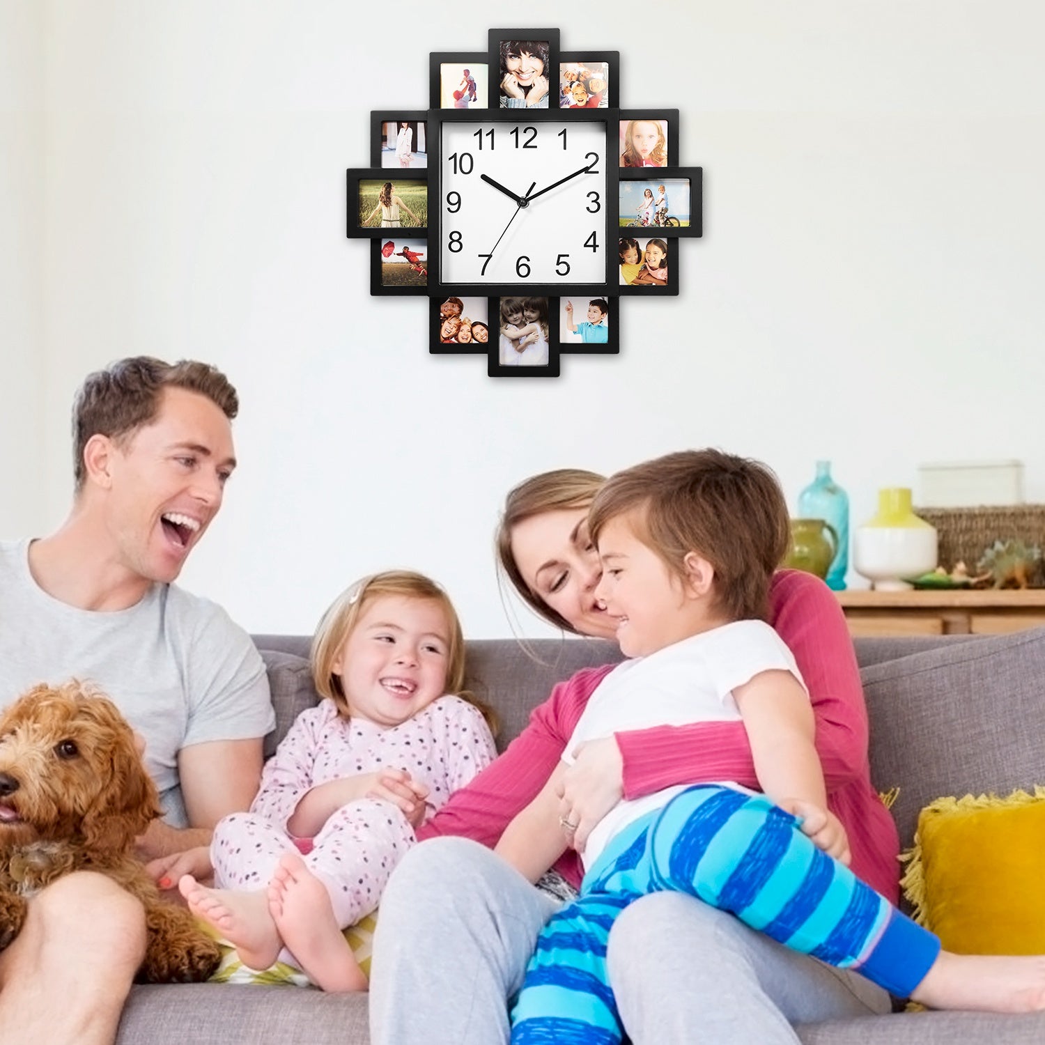 1Pc Photo Frame Clock Picture Collage 12-Picture Display Wall Clock Photowall Wall Hanging Home Decor For Valentines Day Gift